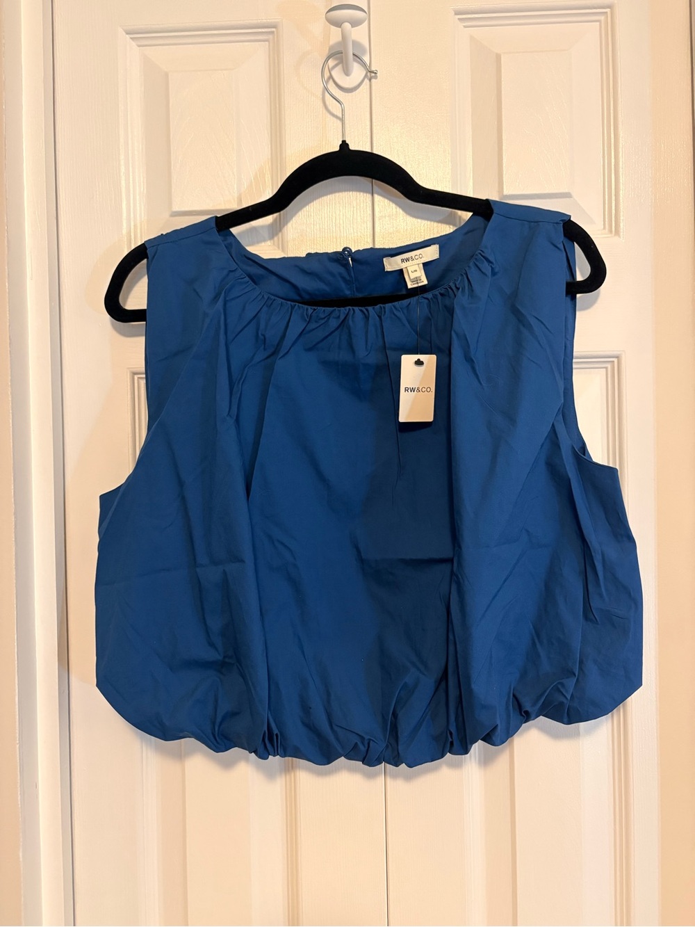 NWT - 100% cotton - blue sleeveless cropped bubble top - Sz L